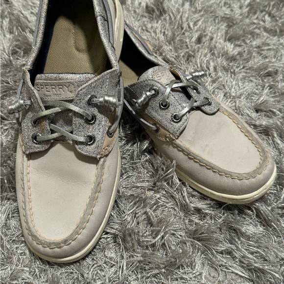 Sperry Top Sider Beige Silver Sparkle Suede Boat Shoes STS83340 SZ 8 - Picture 7 of 7